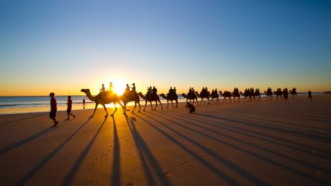 شترسواری غروب آفتاب در ساحل کابل در بروم، استرالیا جذابیت بالایی دارد.